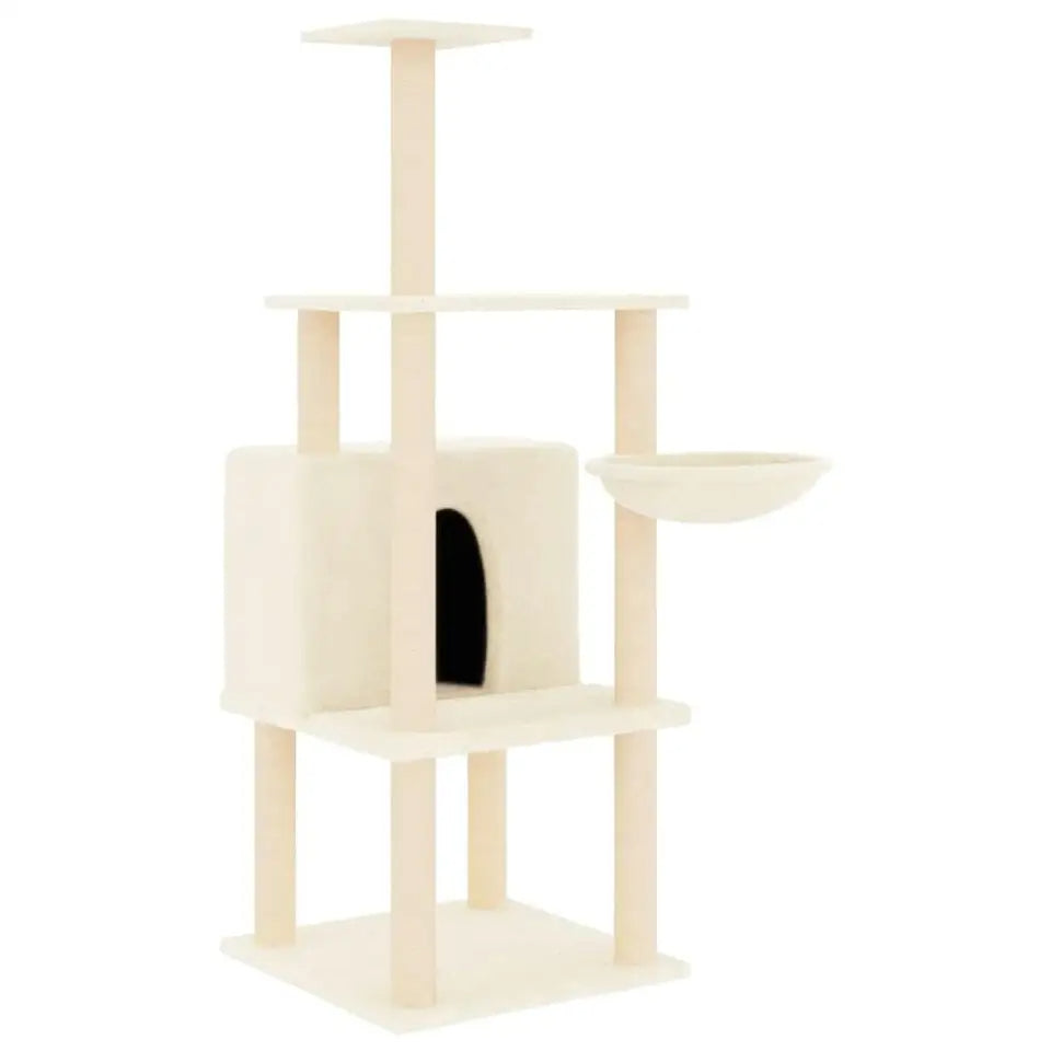 Large Cream Cat Tower with Soft House, Bed & Shelves
