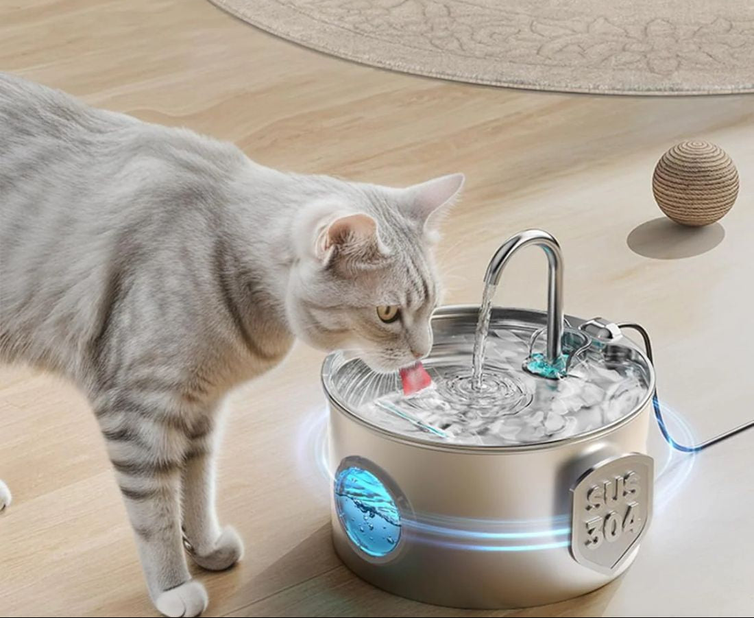 Stainless Steel Cat Water Fountain 2.2L - Ultra-Quiet with Visible Water Level