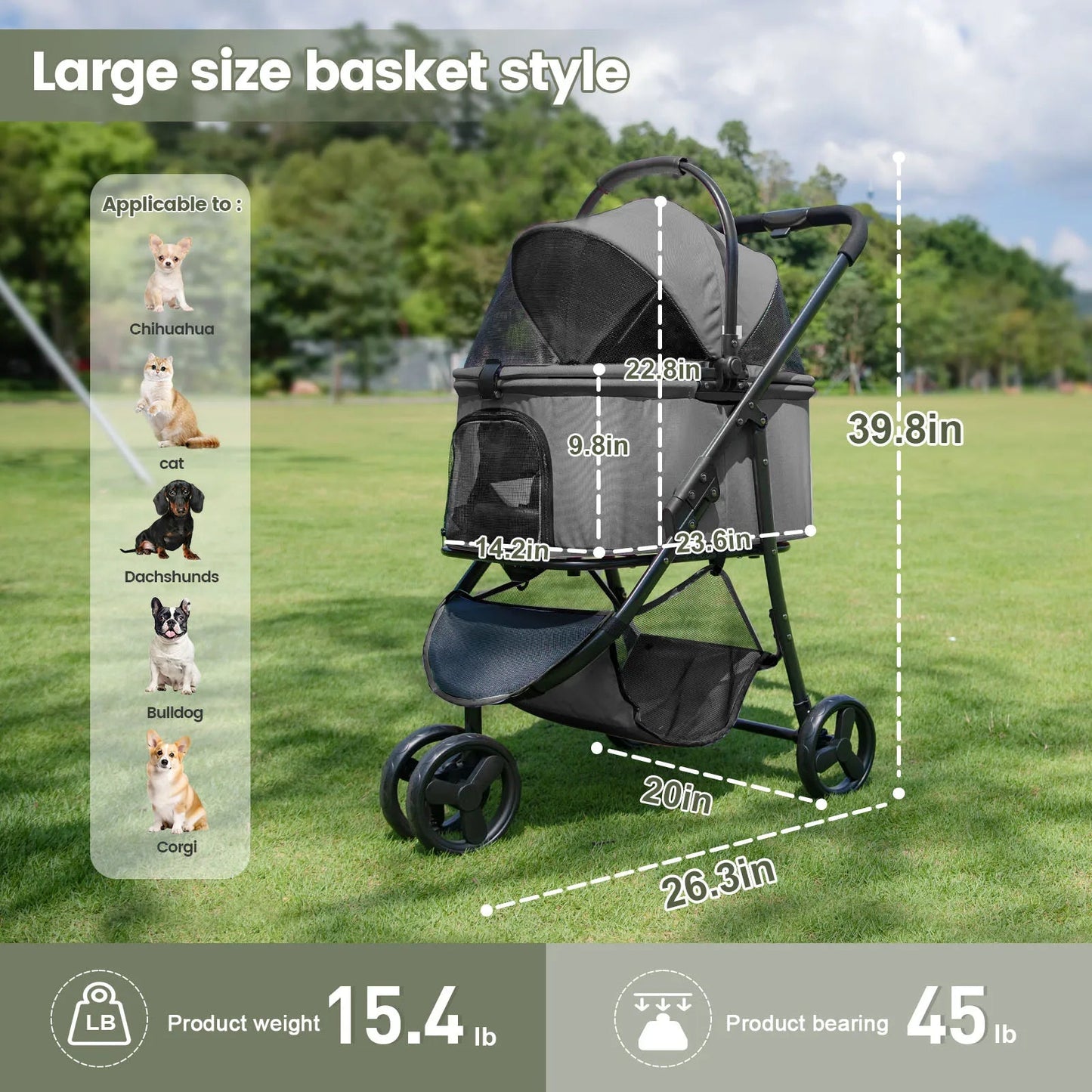 Portable Pet Stroller with Removable Carrier Bag