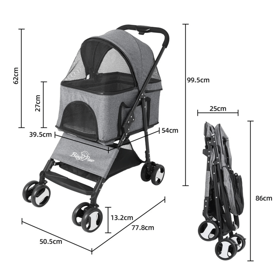 Portable Pet Stroller with Detachable Carrier and Car Seat