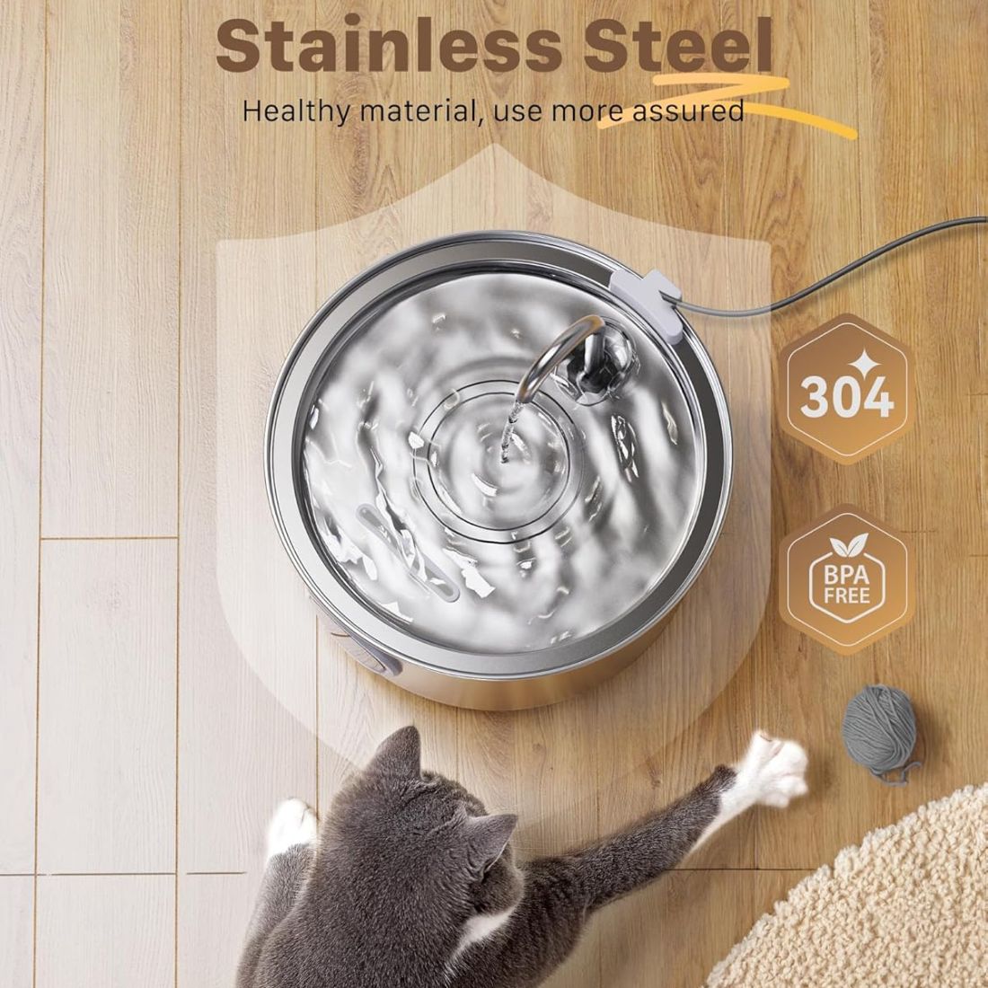 3.2L Stainless Steel Cat Water Fountain - Ultra-Quiet with Visible Water Level