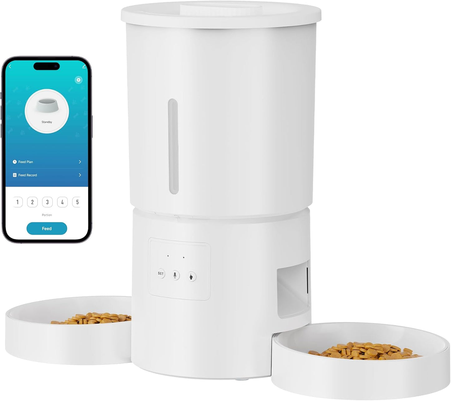 Automatic Cat Feeder with 2 Bowls: 5L Automatic Cat Feeder for 2 Cats with 2.4G WiFi & App Timer for Dry Food - Dual Bowl Design for Mult Cats & Dogs - Black