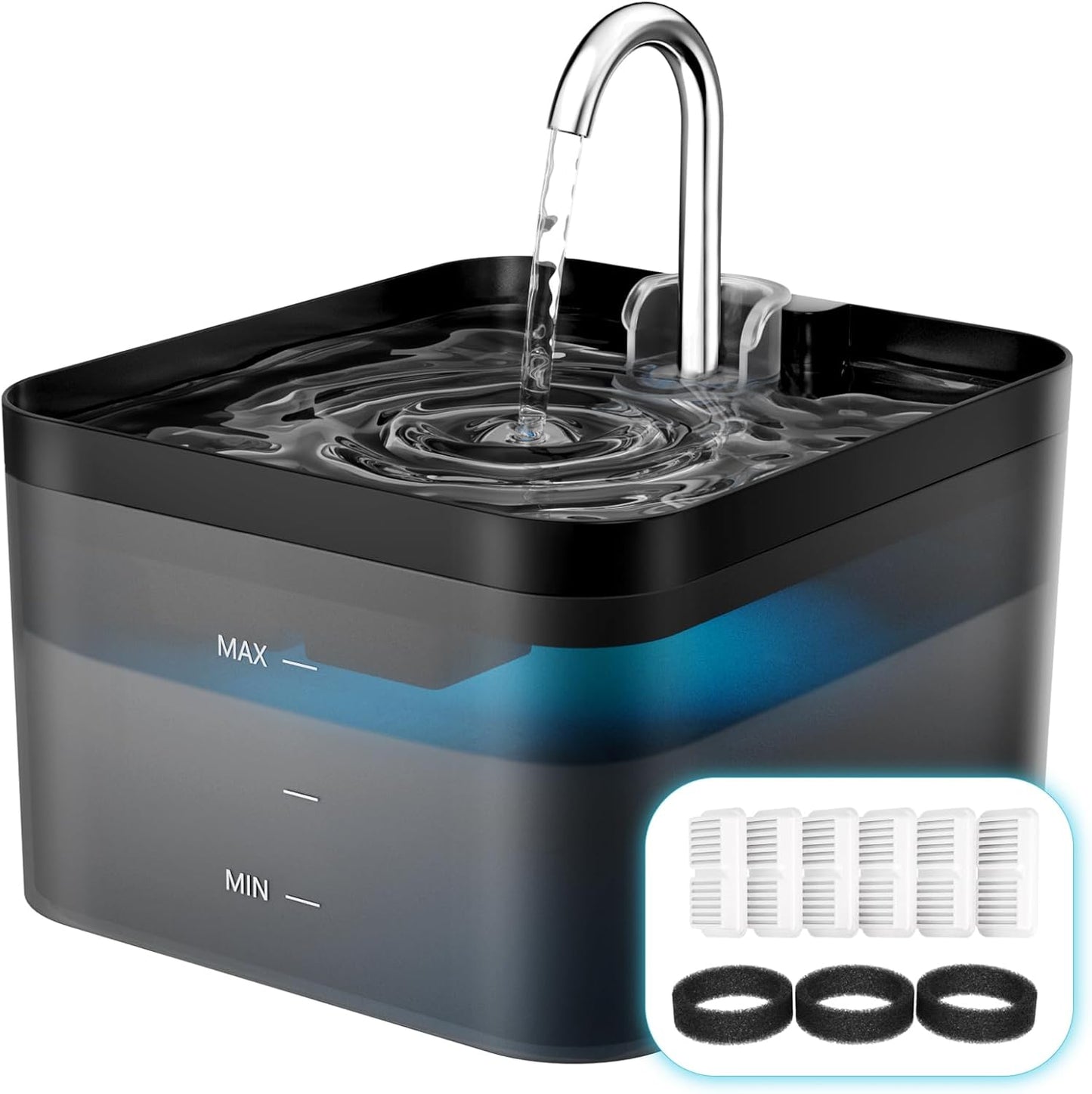 Cat Water Fountain for Drinking, 2.2L Cat Water Fountain, Ultra Silent Fountain with Activated Carbon Filter, Pet Water Fountain, Black