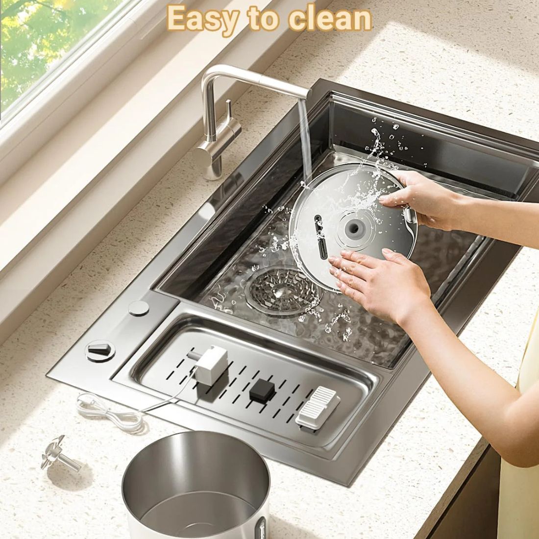 2.2L Stainless Steel Flower Cat Water Fountain - Triple-Filter with LED Light