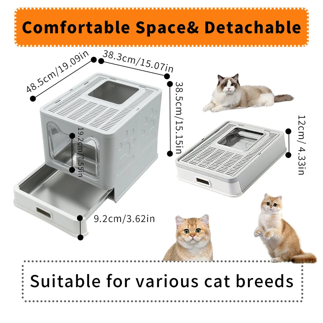 Odor Control Cat Litter Box with Removable Tray & Dual Exit