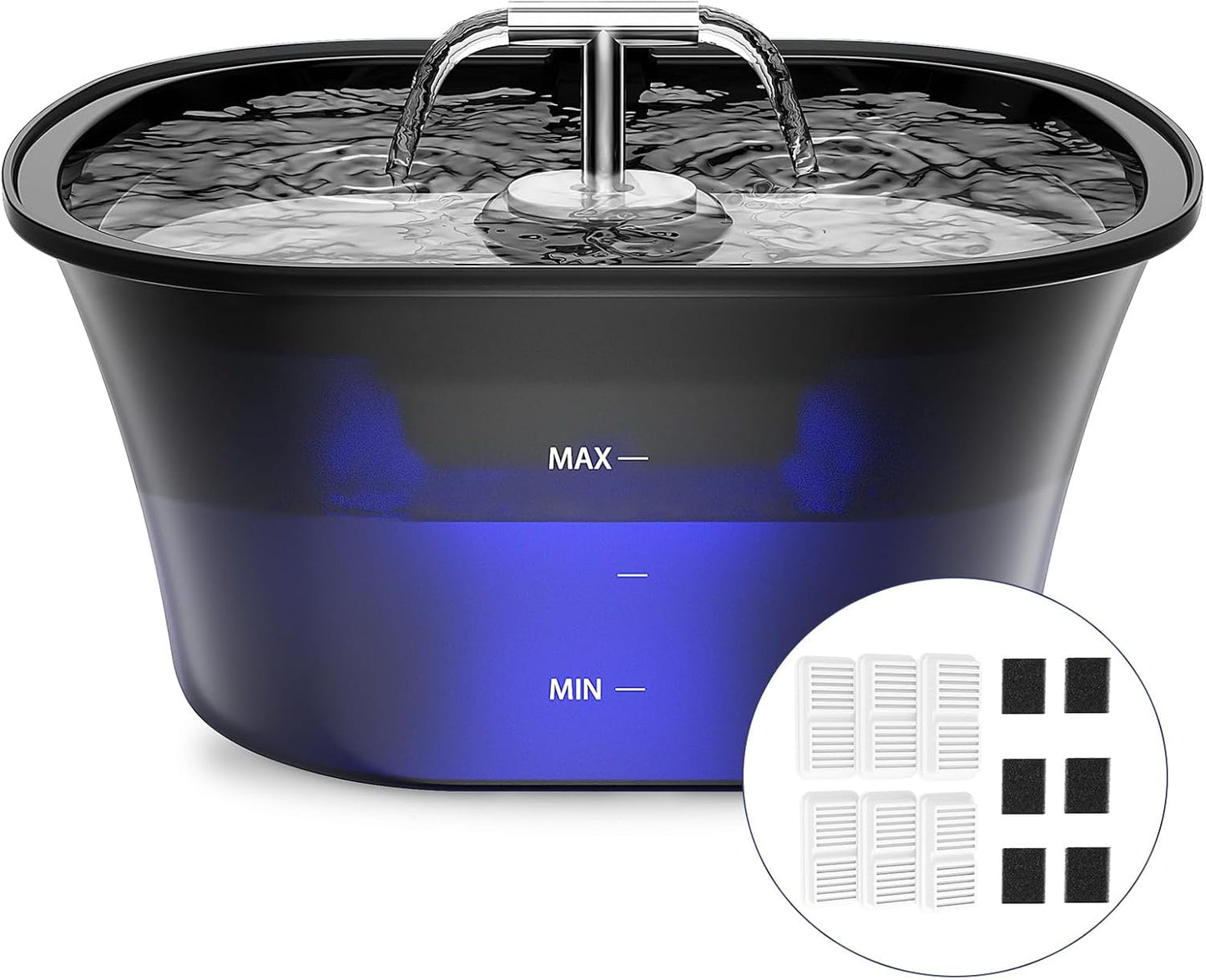 Cat Water Fountain for Drinking 2.5L/85oz with Dual Spouts – Automatic Cat Fountain, Ultra-Quiet Wired Pet Water Fountain with LED Light, Triple Filtration