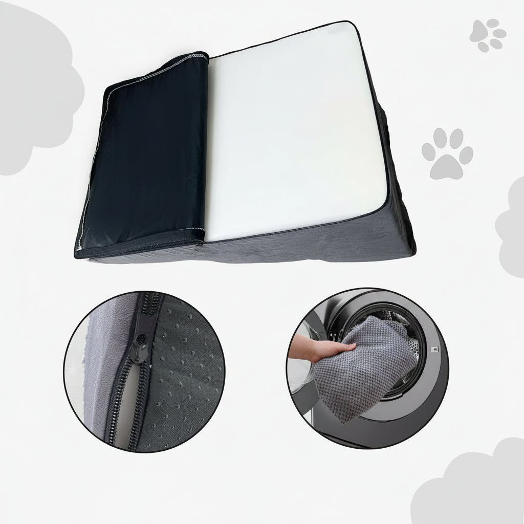 Pet Stairs for Small Dogs & Cats ā Comfortable Curved Design, Waterproof Cover, High-Density Foam Steps, Durable & Lightweight, 3-Layer Structure, 21.7 x 15.7 x 13.8 Inches ā Grey