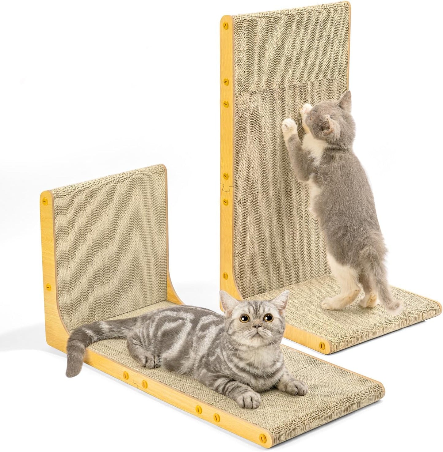 Cardboard Cat Scratcher,58 cm L Shape Scratch Pad Wall Mounted,Vertical Scratching Post Durable Cardboard to Protect Furniture for Indoor Cats,Wood Grain Large