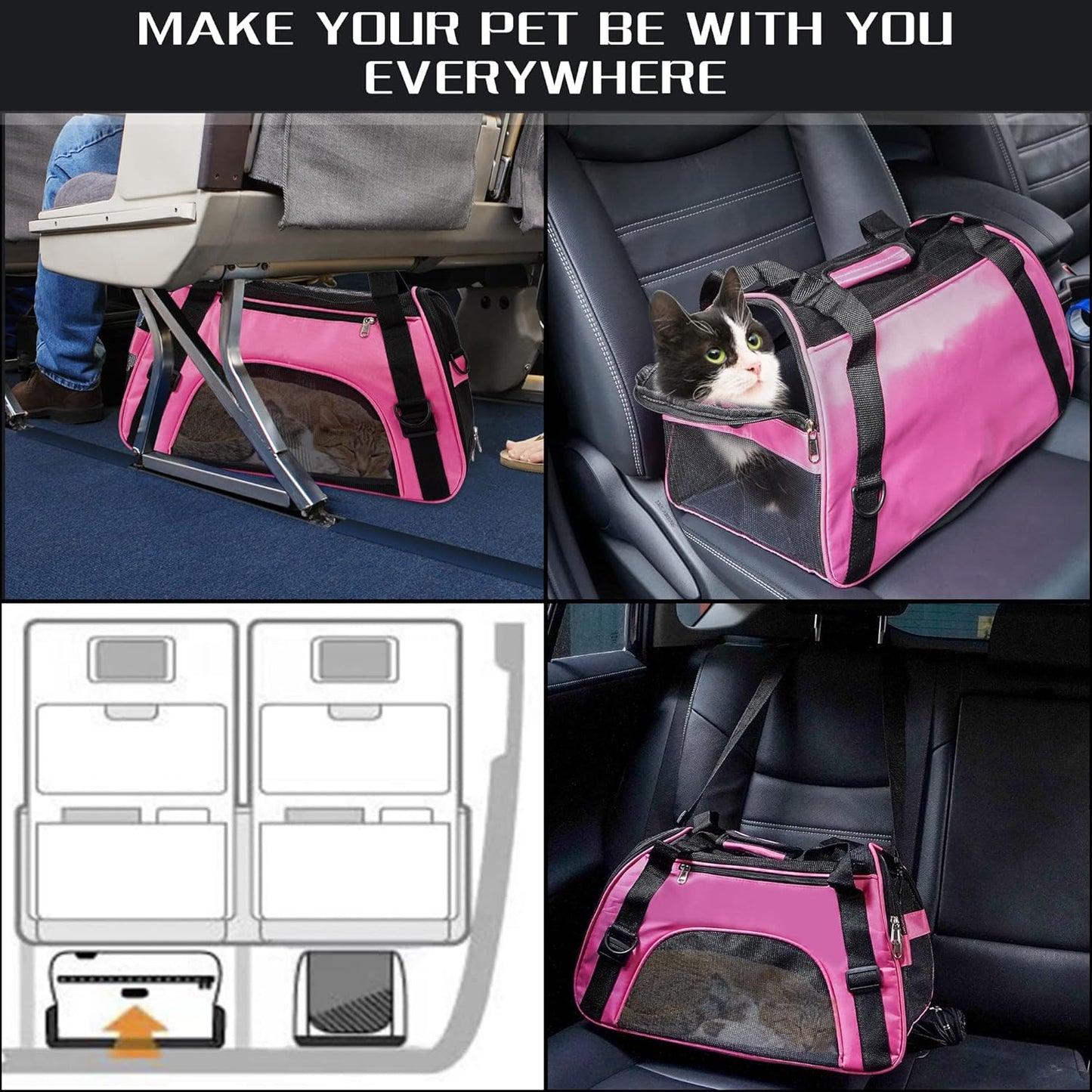 Soft-Sided Foldable Cat/Dog/Pet/Puppy Carrier Bag,Portable Pets Travel Carriers For Cats/Dogs/Pets With Shoulder Strap & Removable Mat,Durable Comfort Cat Basket Airline Approved(Pink,Medium)
