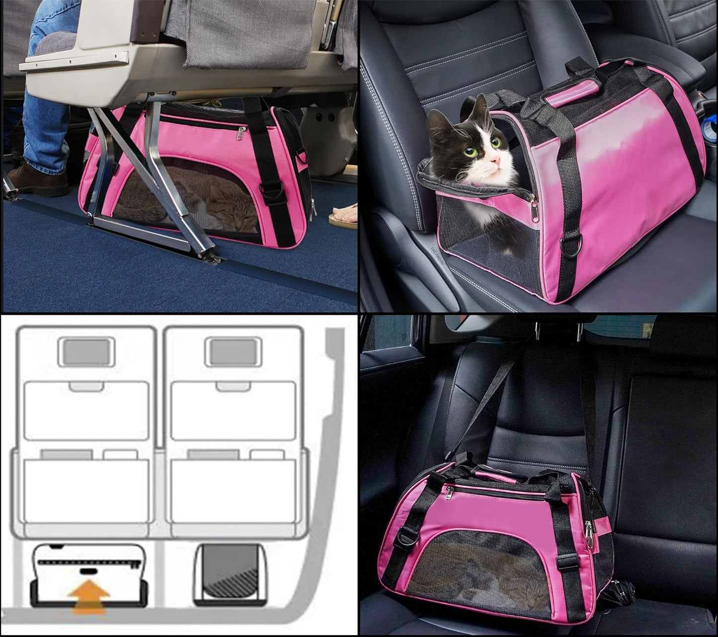 Soft-Sided Foldable Cat/Dog/Pet/Puppy Carrier Bag,Portable Pets Travel Carriers For Cats/Dogs/Pets With Shoulder Strap & Removable Mat,Durable Comfort Cat Basket Airline Approved(Pink,Medium)