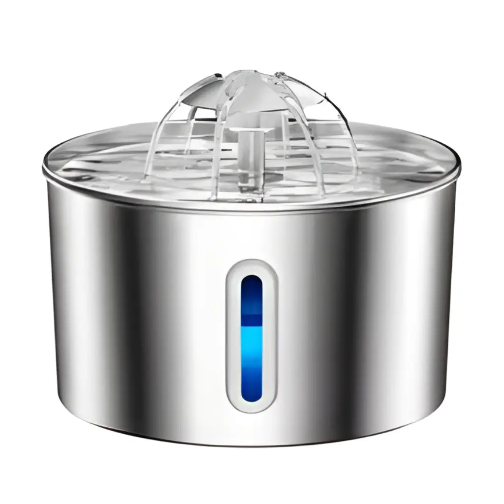Flower Cat Water Fountain 2.2L β 304 Stainless Steel, LED Light & Triple Filtration