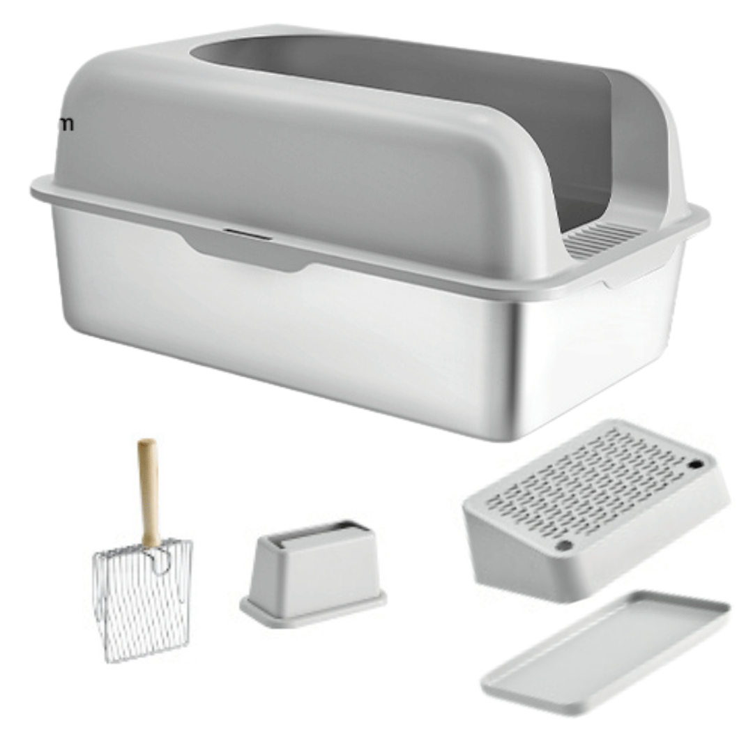 Extra Large Cat Litter Pan with Metal Tray & Accessories