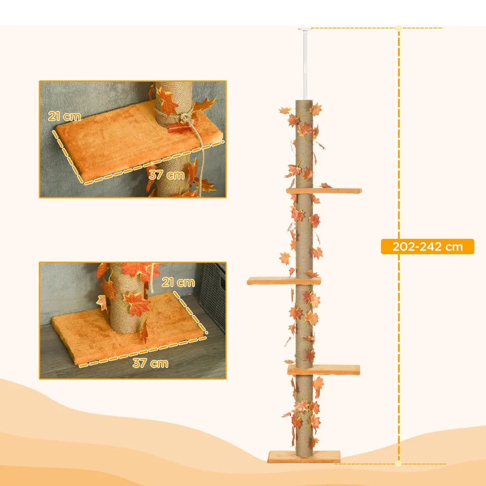 Tall Collapsible 8ft Cat Tower Scratcher with Soft Perches