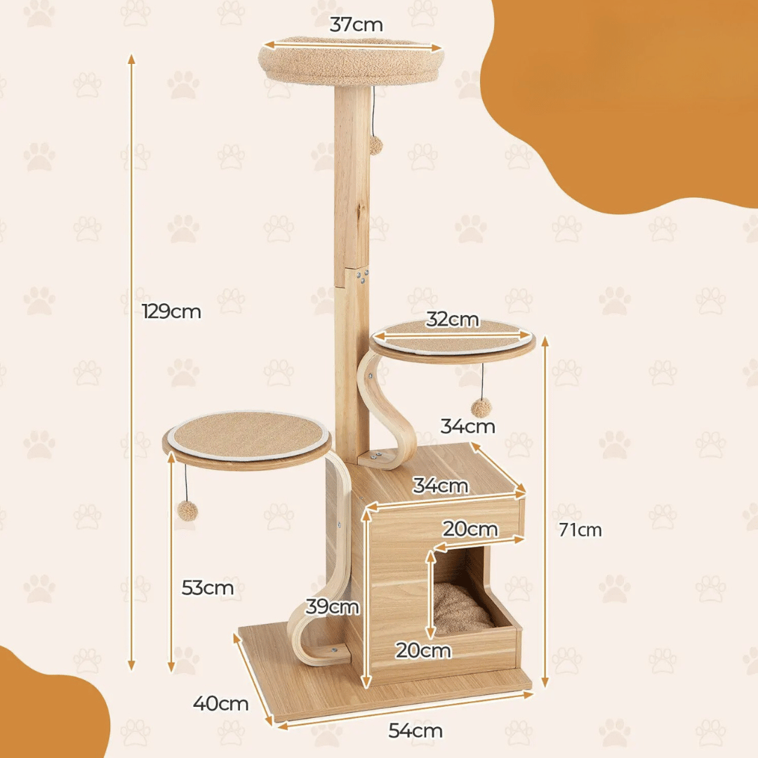 Large Wooden Cat Tower with Soft Perches & Hideaways