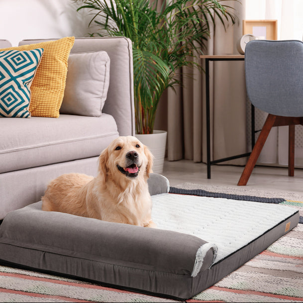 Large Comfort Dog Mattress | L-Shaped with Soft Fleece Cover