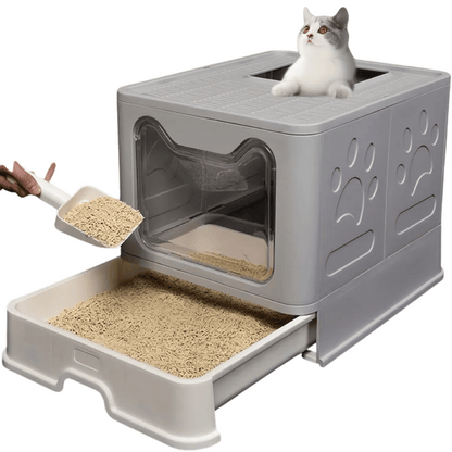 Hidden Cat Litter Box with Odor Control & Cleaning Tools