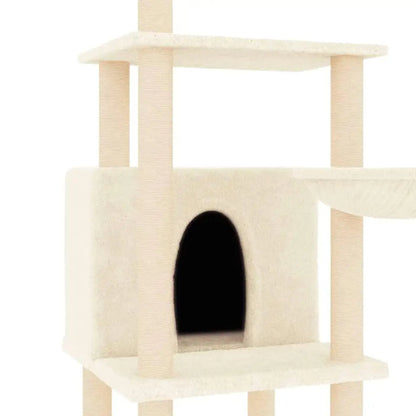 Large Cream Cat Tower with Soft House, Bed & Shelves