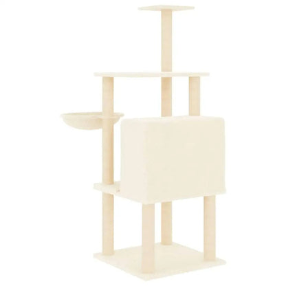 Large Cream Cat Tower with Soft House, Bed & Shelves