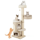 Tall Cat Tower with 2-Level House, Soft Perches & Scratcher