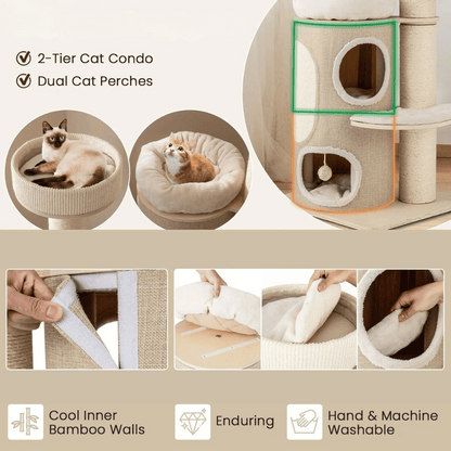 Tall Cat Tower with 2-Level House, Soft Perches & Scratcher