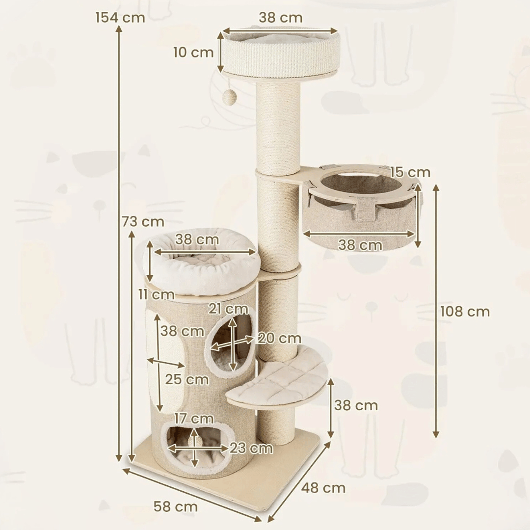 Tall Cat Tower with 2-Level House, Soft Perches & Scratcher