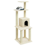 Tall Cream Cat Tower with Soft House, Shelves & Scratch Posts