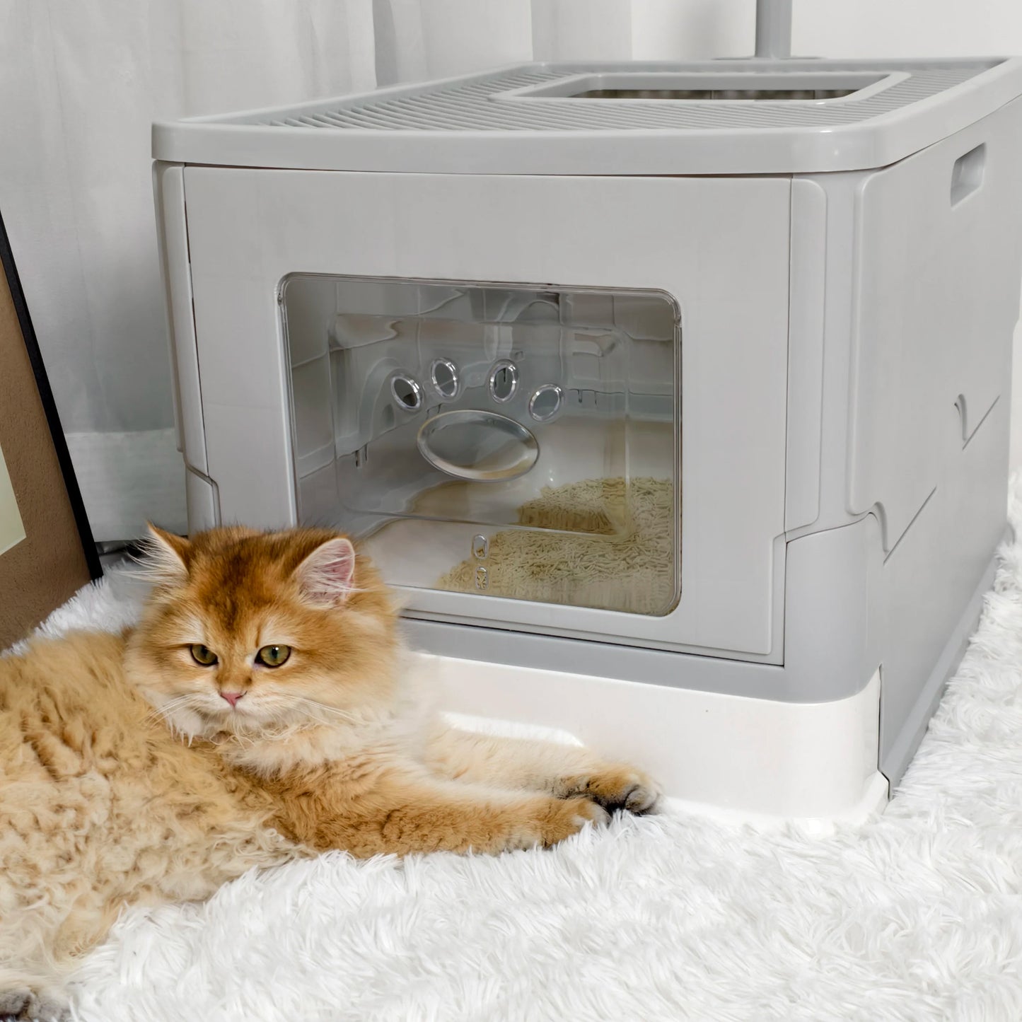 Hidden Cat Litter Box with Dual Entry and Easy Clean Tray