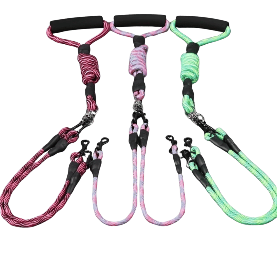 Durable Dual Dog Leash with Tangle Free Swivel & Comfort Grip