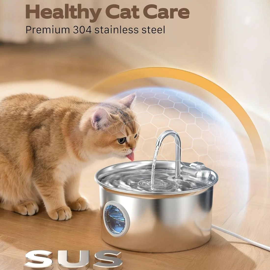 2.6L Stainless Steel Cat Water Fountain - Ultra-Quiet with 4-Stage Filtration