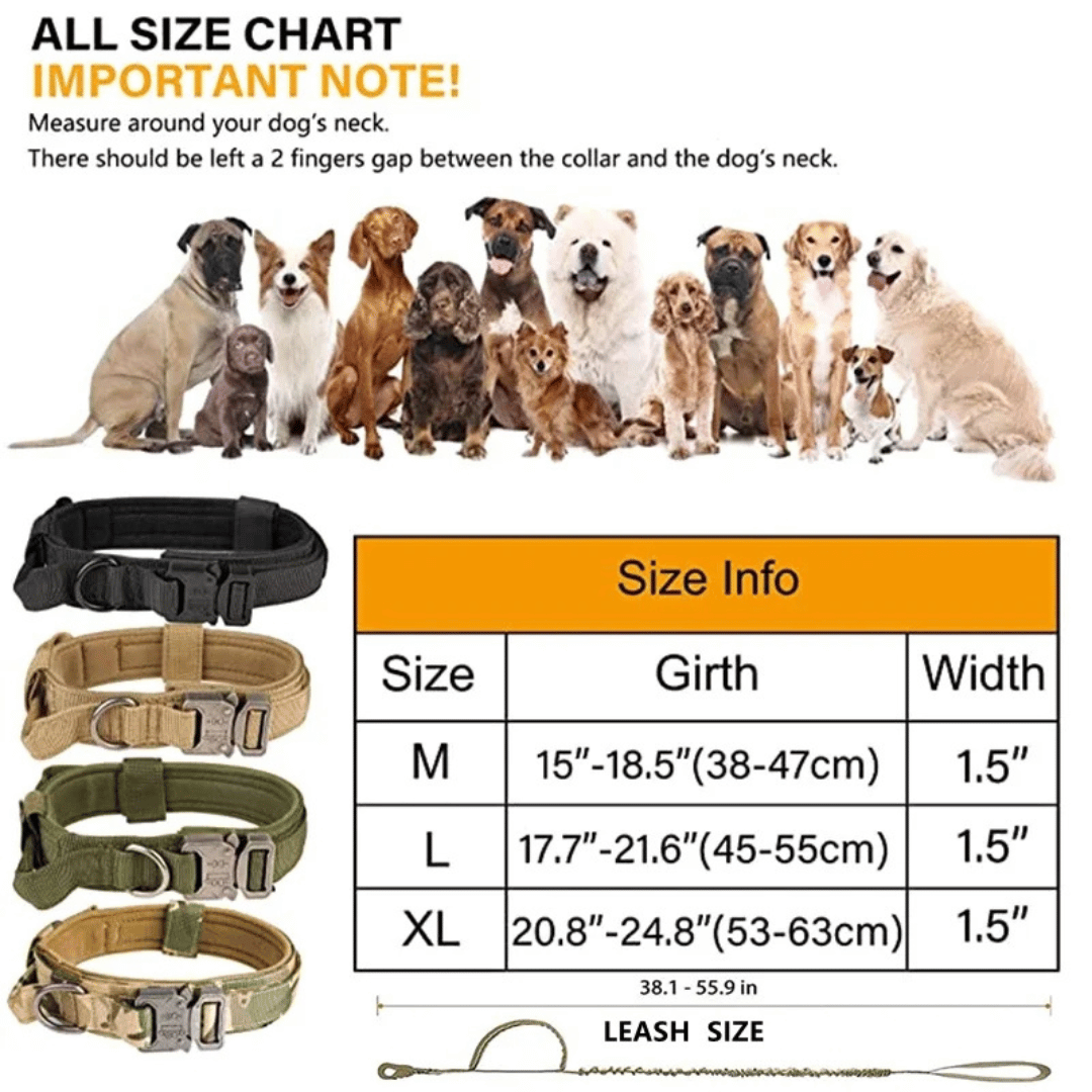 Strong Tactical Dog Collar and Leash Set for Big Dogs