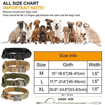 Strong Tactical Dog Collar and Leash Set for Big Dogs