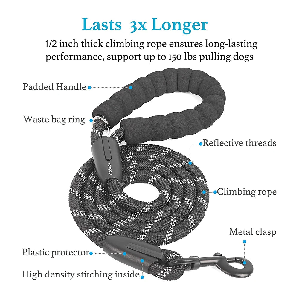 Durable Dual Dog Leash with Comfort Grip & Reflective Strap