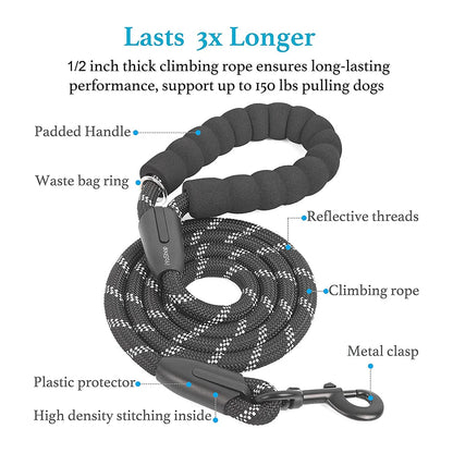 Durable Dual Dog Leash with Comfort Grip & Reflective Strap