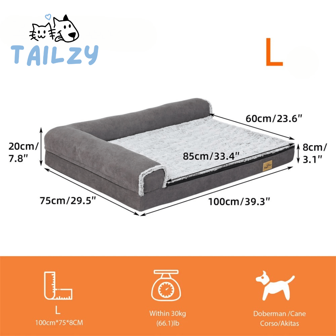 Large Comfort Dog Mattress | L-Shaped with Soft Fleece Cover