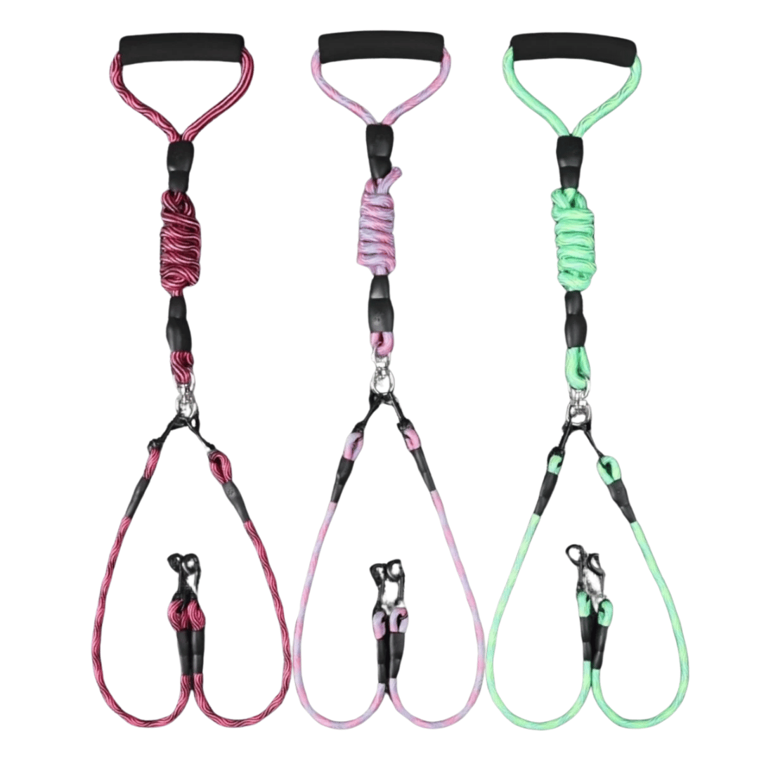 Durable Dual Dog Leash with Tangle Free Swivel & Comfort Grip