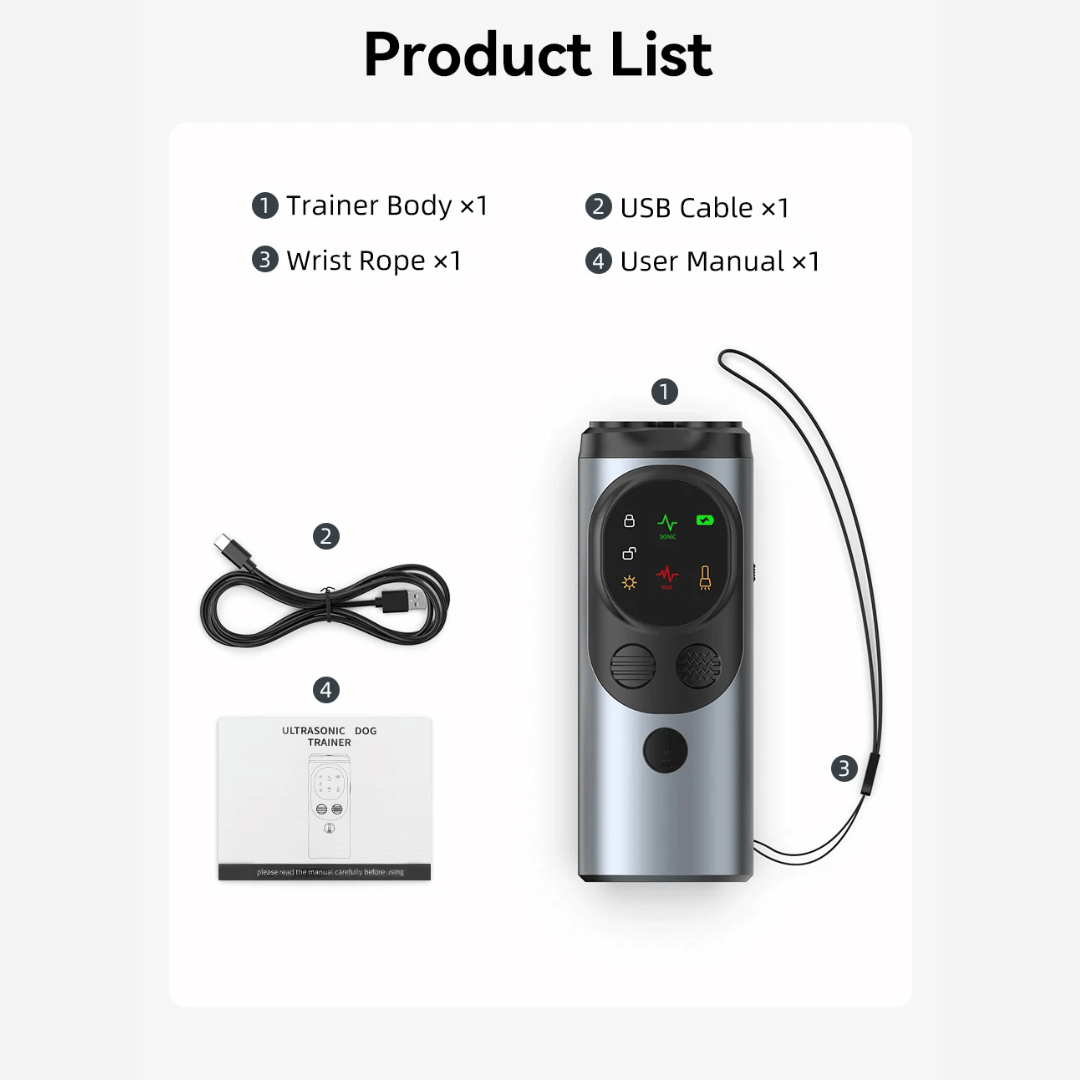 Portable Dog Trainer with Ultrasonic Bark Control and Flashlight