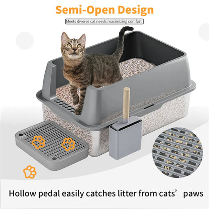 Large Covered Stainless Steel Cat Litter Box with Accessories