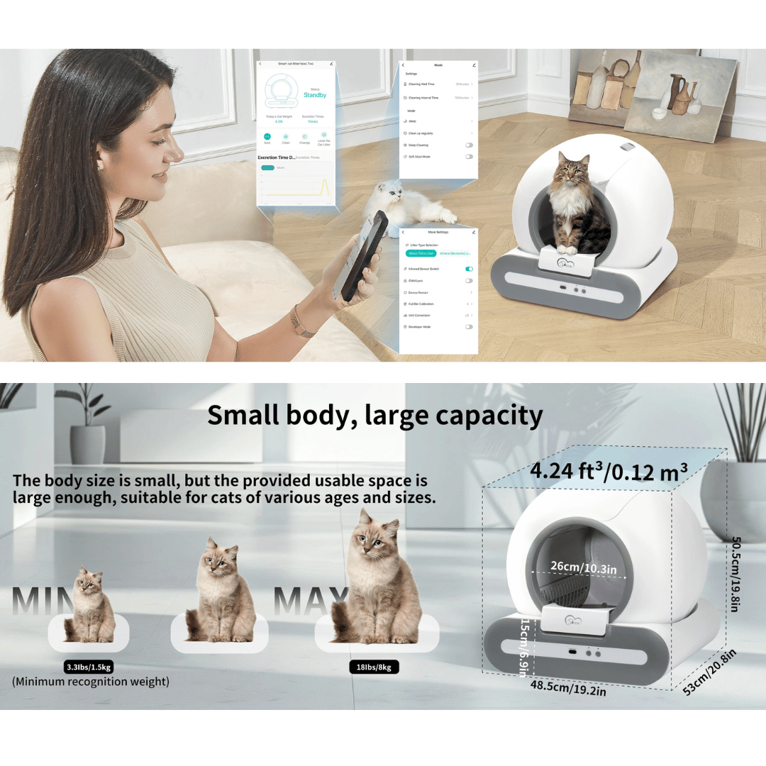Easy Clean Self-Cleaning Cat Litter Box with WiFi App