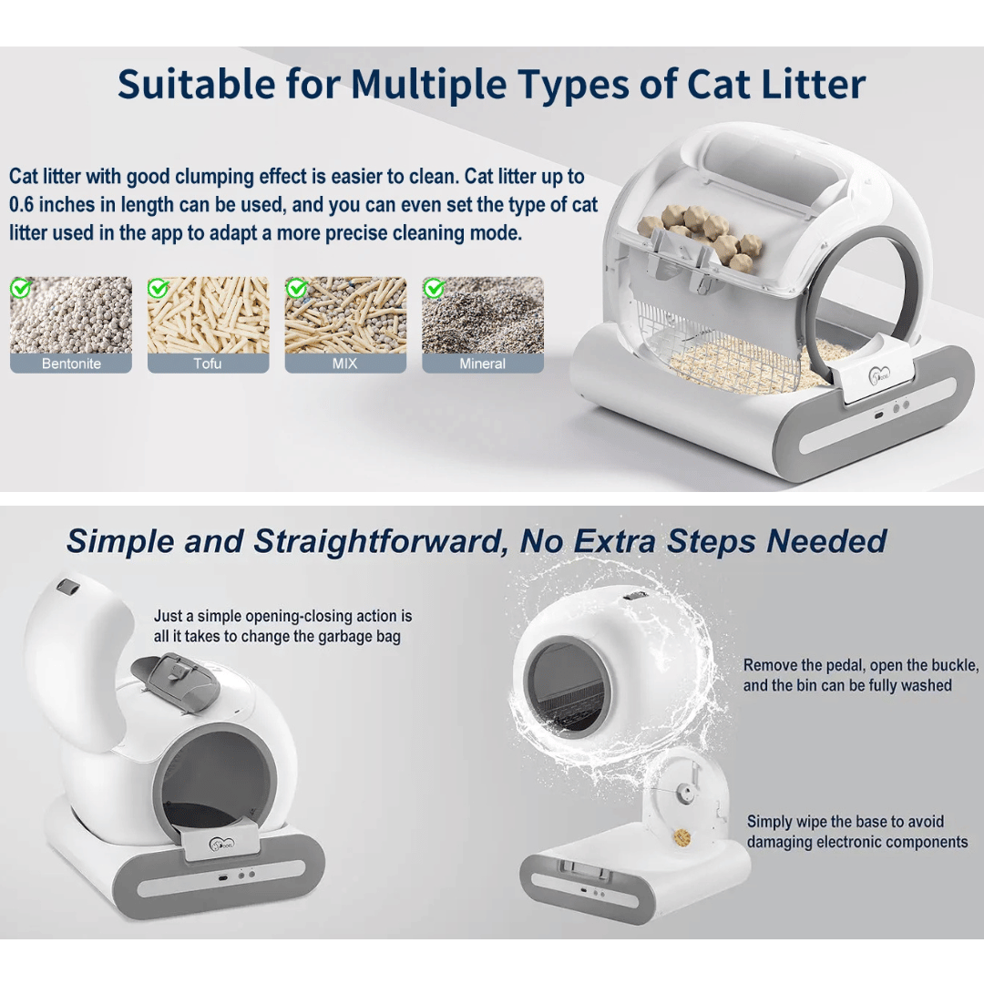 Easy Clean Self-Cleaning Cat Litter Box with WiFi App