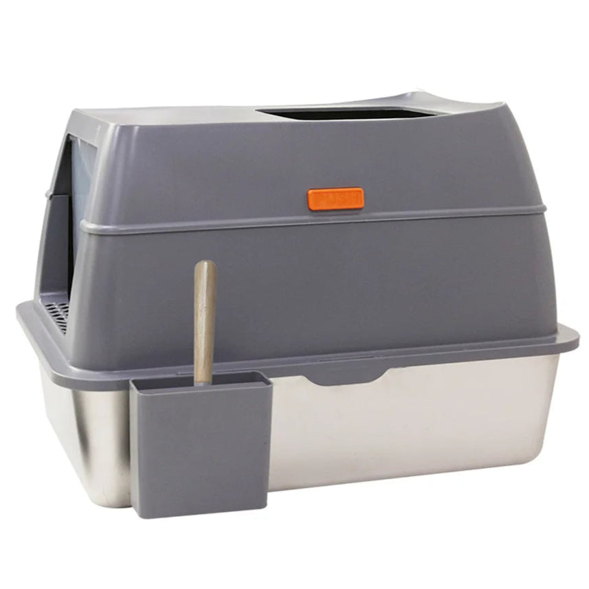Large Covered Stainless Steel Cat Litter Box with Accessories