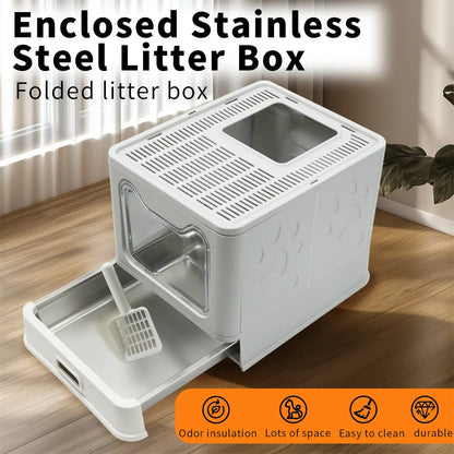 Odor Control Cat Litter Box with Removable Tray & Dual Exit