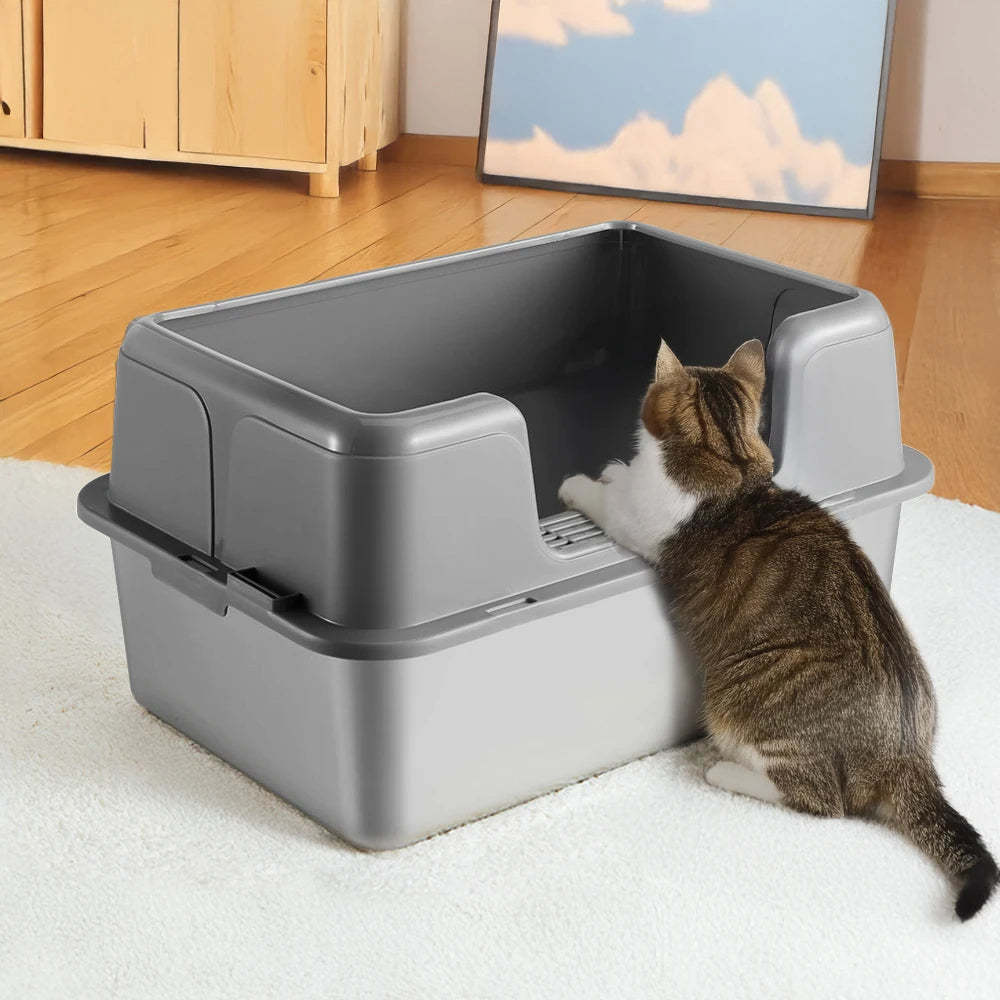 Large Covered Cat Litter Box with Metal Pan & Scoop