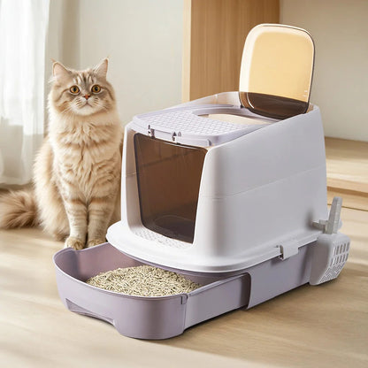 Large Covered Cat Litter Box with Easy Clean Tray