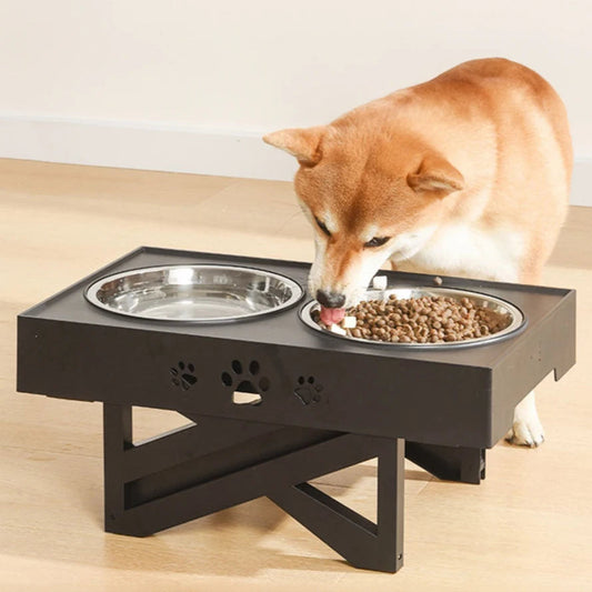 Durable Raised Dog Feeder with 3 Heights & 2 Steel Bowls - LifyPet