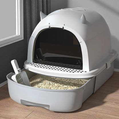 Easy Clean Cat Litter Box with Sliding Door