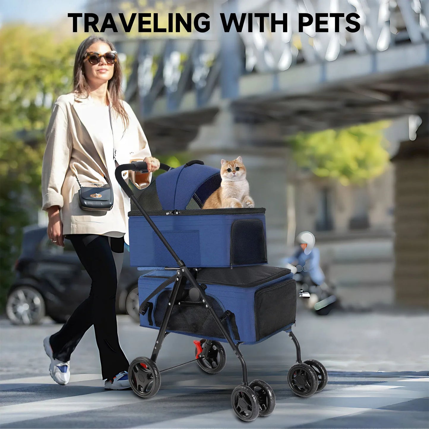 Collapsible Dual Pet Stroller for Dogs and Cats