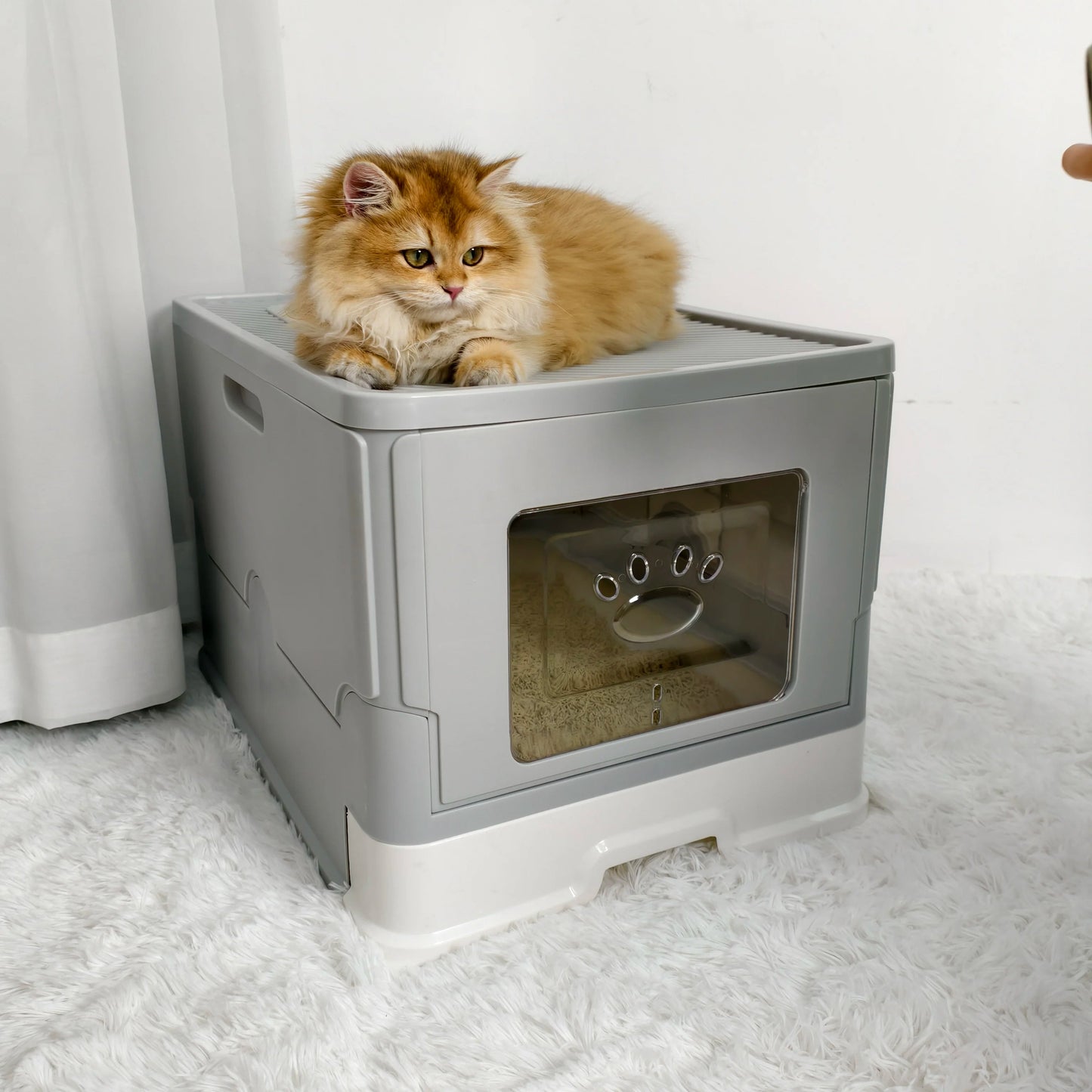 Hidden Cat Litter Box with Dual Entry and Easy Clean Tray