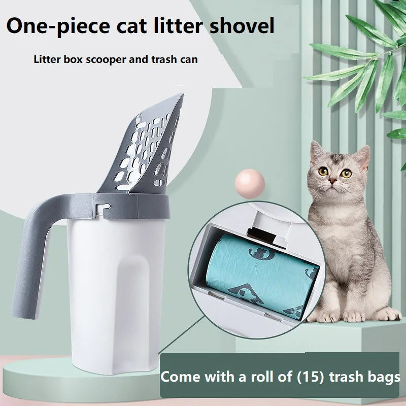 Convenient Cat Litter Box Scoop with Built-In Trash Can
