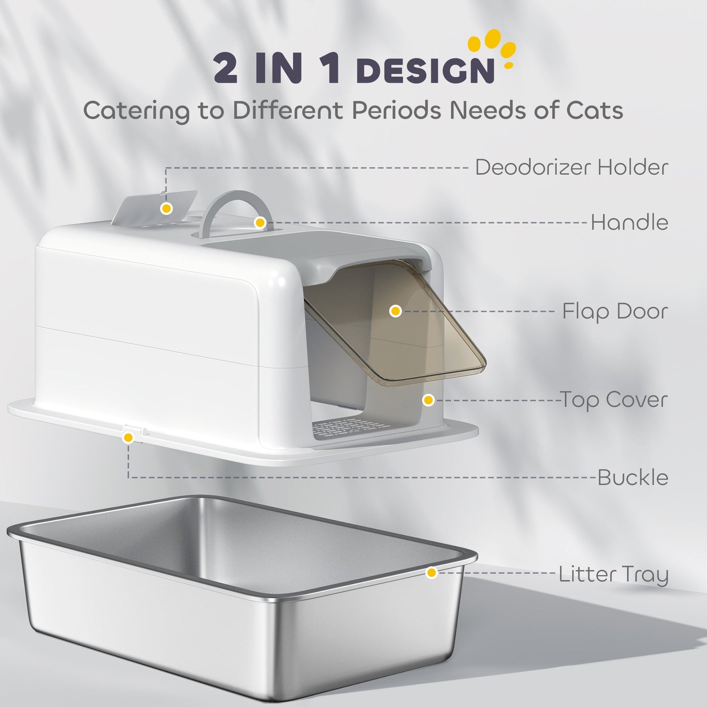 Spacious Covered Cat Litter Box with Easy Clean Tray