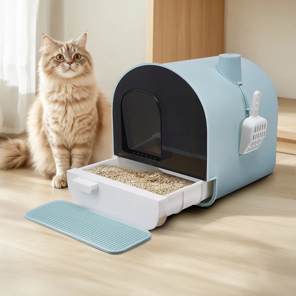 Stylish Cat Litter Box with Removable Tray & Scoop